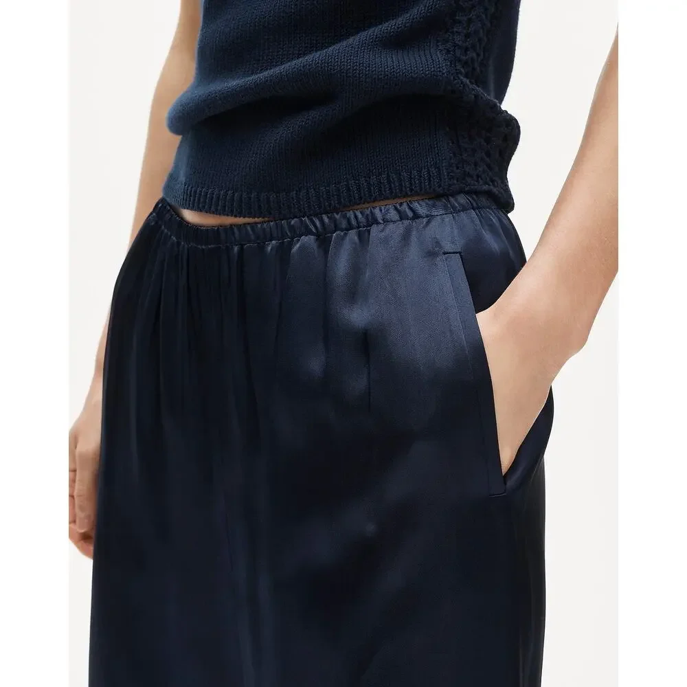 J. Crew Womens Petite Cosmo Pant Stretch In Luster Charmeuse Navy Size M NWT